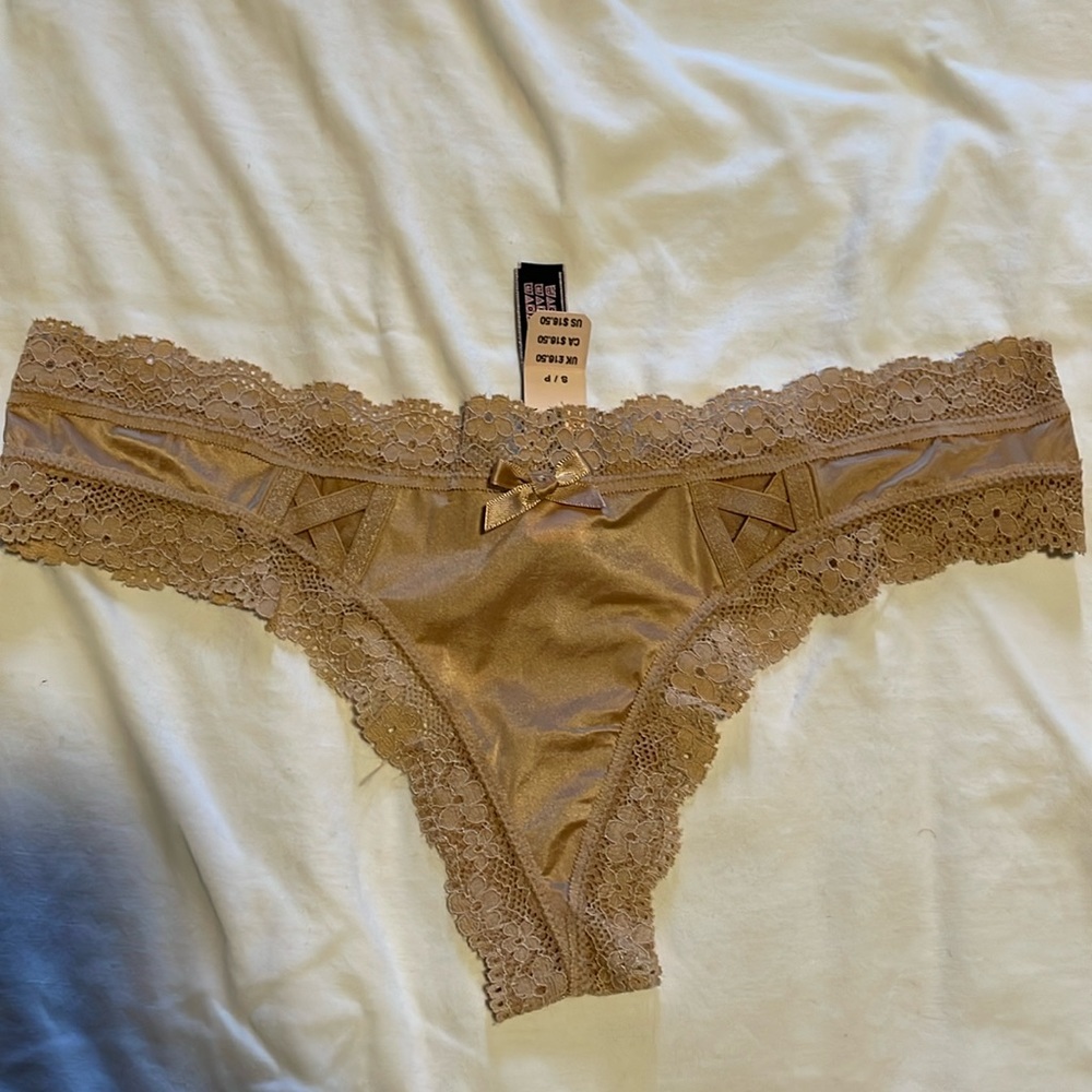 VS lace edged satin thong